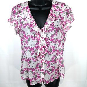 Banana Republic Women's Top Size Medium Silk Blend Short Sleeve V Neck Blouse M